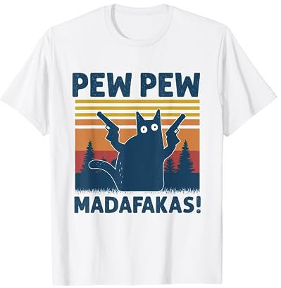 Cat Pew Pew Madafakas Vintage Crazy Cat Funny Graphic T-Shirt