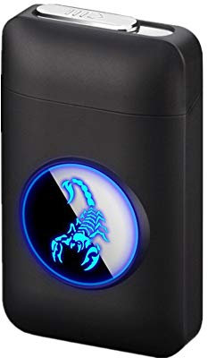 Étui à cigarettes avec briquet, étui à cigarettes graphique LED 2 en 1 - Portable, électronique, sans flamme, élégant - Scorpion noir
