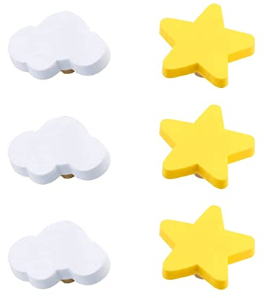 Skyscraper Cartoon-Form weiche Gummi knöpfe für Kinder Mädchen Jungen Schrankgriff Schubladenknöpfe für Kinderzimmer Schränke Spielzeug 6 Stück(Stern + Wolke gemischt)
