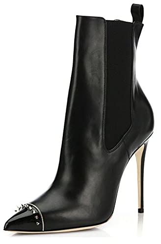 LEBE High Heels Damen Stiefeletten Schwarz Spitz Nieten Stiletto Heel Booties-Black||37