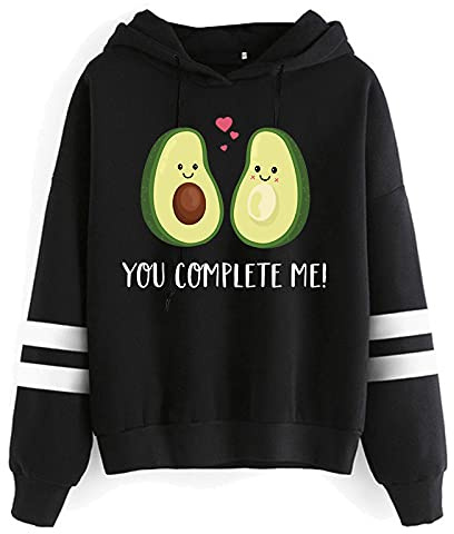 HAIBI Langarmshirts Für Damen，Hoodie Print Avocado Sweatshirt Kleidung Langarm Mode Pullover Mit Kapuze Kawaii Damen Herbst Tops,Weiß,M