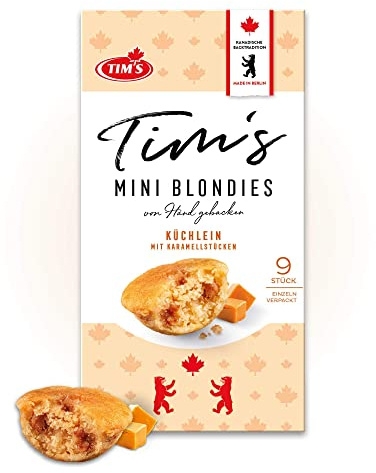 Tims Mini Blondies 180 g I Mini Gebäck mit Karamell Vanille Geschmack I Einzeln verpackte, saftige Küchlein ohne Konservierungsstoffe I Traditionelle kanadische Backwaren Made in Germany