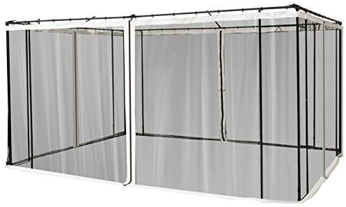 Outsunny Zanzariera per Gazebo, Tende Zanzariera di Ricambio Universale con Cerniere, 352x207cm, Nero e Beige