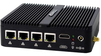 STRHIGP Fanless Mini PC Firewall OPNsense Celeron J4125 Quad Core, DDR4 4GB RAM 128GB SSD, Network Security Server VPN Router Computer, Fanless Mini Desktop PC, AES-NI, SIM Slot, WiFi, BT