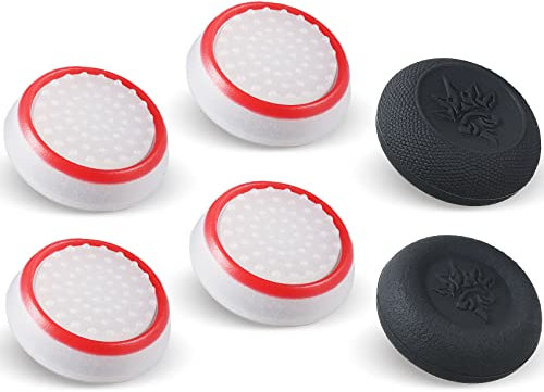 9CDeer Performance Joystick Analog Stick Daumengriffe 6er Set Kompatibel mit PS5, PS4, Xbox Series X/S Xbox One, Switch Pro Controller Weiß & Rot