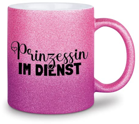glitzertassen.de® | Prinzessin im Dienst | Tasse mit Glitzer | Geschenkidee (Roséviolett)