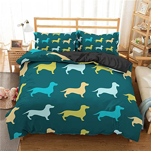 RFFLUX 3D bunt Tier dackel Bettwäsche Set 135x200 cm 2teilig mit Reißverschluss Weiche und Angenehme Schlafkomfort Microfaser Bettbezug Kinderbettwäsche mit Kissenbezug 80x80 cm