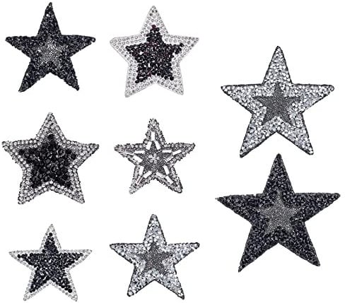 FINGERINSPIRE 8pcs Star Shape Rhinestone Applique, Iron on/Sew Applique Patch Black Star Glitter Crystal DiamondApplique for Bags Hats Shirts Clothing DIY Projects