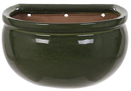 MAISONICA Small 19cm Green Ceramic Wall Planter Plant Pot - Frost Proof