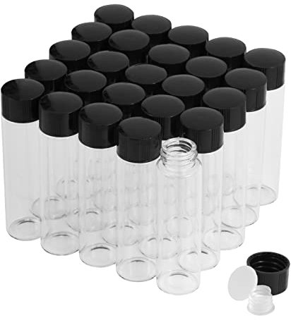 20ml Transparent Glasfläschchen mit Schraubverschluss und Kunststoffstopfen, Kleine Glasflaschen Auslaufsichere Glas Fläschchen für Flüssigkeit Pulver Proben und kleinen Gegenständen, 25 Stück
