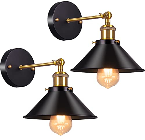 AWEKLIY Wandleuchte aus Metall, Retro, Industriebeleuchtung, Hängeleuchte, Deckenleuchte, E27, für Café, Loft, Küche, Bar, Restaurant, Veranda, Auffahrt, Schwarz (2 Stück)