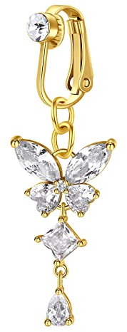 Crdifu Gold Fake Bauchnabelpiercing Faux Falsch Piercing Bauchnabel Clips On Rings mit Herz Anhänger