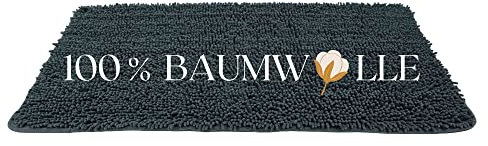 QOENIQ Badematte 100% Baumwolle Badematte 120 x 70 cm Badvorleger Badteppich rutschfest (Anthrazit)