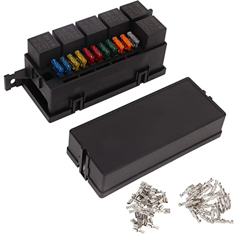 Garosa Sicherungs Relais Box 11-Steckplätze 12V | Wasserdichte Relais-Box für Autos und Boote IP65 Mit 11 Steckplätzen und 6 Relais Robuste ABS-Konstruktion