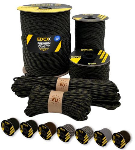 EdcX Paracord 4 mm, 20+ Couleurs Militaires (15 m, 30 m, 50 m, 100 m, 300 m) | Idéal pour l'artisanat, Le Camping | Corde 100% Nylon 4 mm | Cordon 550 Type III (Black Forest, 300 m)