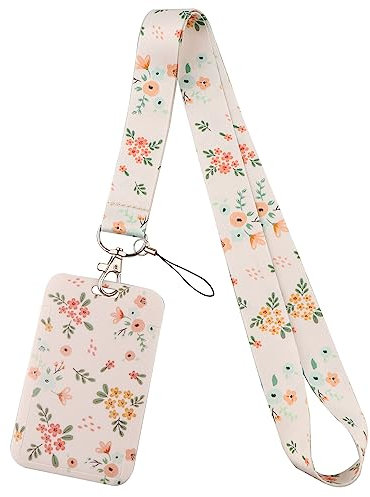 Juanooo Cordon d'identification en forme de fleur avec porte-cartes - Cordon tour de cou à motif floral mignon pour clés, badges d'identité, femmes, filles, enfants, enseignants, esthétique