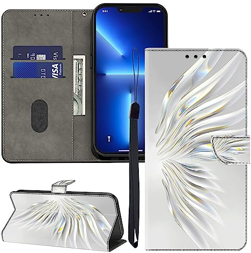 GLANDOTU Lederhülle für Huawei P20 Lite Hülle, Kartensteckplätzen Muster Flip Motive Wallet Handyhülle Tasche Case Schutzhülle Kompatibel mit Huawei P20 Lite Hülle - Kristall-Federn