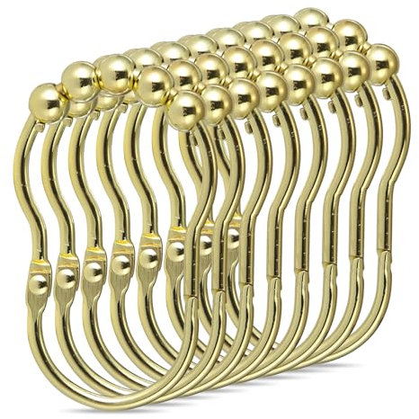 Shower Curtain Rings, SUTINE Shower Curtain Hooks, Wide Snap Shower Curtain Hooks Rust Proof, Anti-Fall Metal Shower Hooks for Shower Curtain, Glide Smoothly Shower Rings for Curtain, Gold,12Pcs