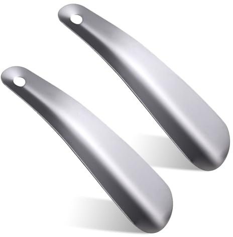 Jeffdad Lot de 2 petits chausse-pieds en métal, 16 cm, en acier inoxydable, avec trou de suspension, forme ergonomique pour hommes, femmes, enfants, personnes âgées, à la maison et en voyage