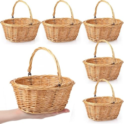 Barydat 6 Pcs Small Wicker Basket with Handle, Khaki, 9 X 7 X 4