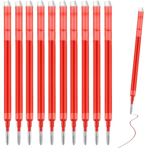 10 Stück 0,7mm Stifte Ersatzminen,Tintenroller Patronen,Friktionsstifte,Upgraded Nachfüllminen,Druckgelschreiber, Drückbar Für Tintenroller Radierbar und Extra Radierer(Rot)