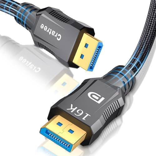 Cratree DisplayPort Cable 2.1 3M - 16K DP to DP - 16K 30Hz, 8K 120Hz, 4K 65Hz/144Hz, 40Gbps - Compatible FreeSync/G-Sync/Gaming Monitor, HDTV, PC