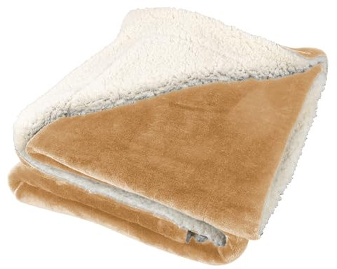 Sunlusso Sherpadecke mit Coralfleece, 200 GSM - Beige, 150 x 200 cm - leichte Kuscheldecke für Paare, doppellagig - Tagesdecke Felloptik - Couchdecke, Pelzimitatdecke, Felldecke, Fleecedecke