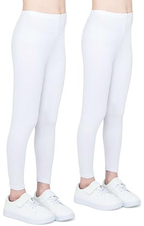 infatti 2-Pack Leggings per Ragazze Traspiranti in Tessuto di Cotone Pantaloni alla Moda per Bambini Comodi Pantaloni per Bambine Sportivi Balletto Scuola Ginnastica, Bianco 11 Anni (146 cm)