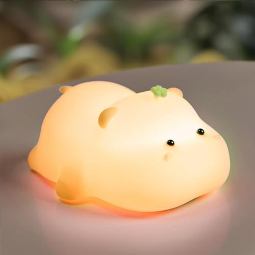 VTIGER Pink Hippo Night Light for Kids, Rechargeable LED Touch Cute Lamp, Food Grade Silicone, Adjustable Soft Animal Night Lamp, Cute Night Light for Nursery Baby Room, Gifts for Kids Girls Boys