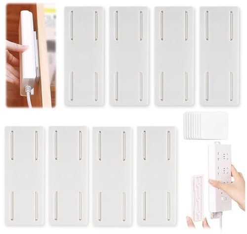 GWAWG 8Pcs Self Adhesive Power Strip Holder Self Adhesive Tape No Drill Wall Strip Desktop Socket Fixer Wall Mount Plug For Home, School, Office, Plastic, Kitchen