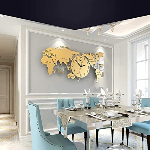 Wandkunst, große Wand, 119,4 cm, Weltkarten-Wand, Moderne große Wand, 3D-Acryl, stumme Weltkarte, kreative Wand für Büro, Hintergrundwand, Wohnzimmer, Wanddekoration (Silber) (Gold)