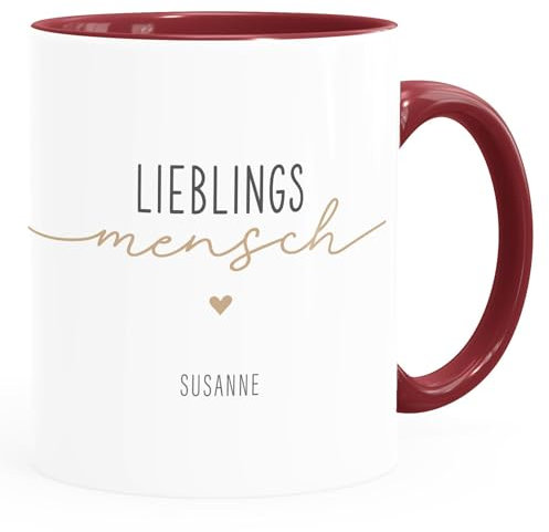 SpecialMe® Kaffee-Tasse Lieblingsmensch Herz personalisiert mit Namen Geschenk Liebe Freundschaft Frau Freundin weiss-innen-bordeauxrot standard