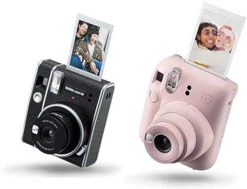 instax mini 40 instant film camera, easy use with automatic exposure, Black & mini 12 camera, BLOSSOM PINK