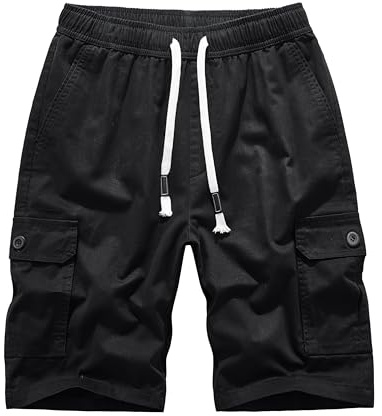 MakingDa Chino Cargo Shorts Men 5 Pockets Elasticated Waist Drawstring Summer Work Shorts Slim Fit Plain Comfort Smart Shorts Golf Joggers Hiking Combat Casual Walking Holiday Beach