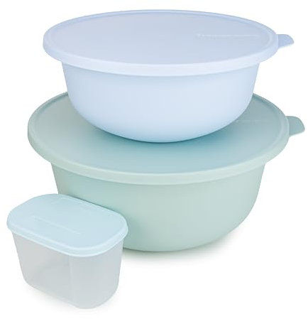 Tupperware Schüssel Aloha 4 l Mint + 2 l Hellblau Servierschüssel Salatschüssel Backschüssel (inkl. Kühlschranksystem 300 ml)