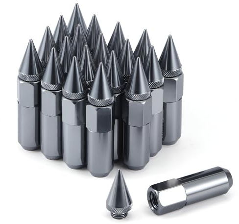 SINGARO 20PCS M12X1.5 Wheel Lug Nuts, Cap Spiked Extended Tuner 60mm Aluminum Wheels Rims Lug Nuts (Gray)