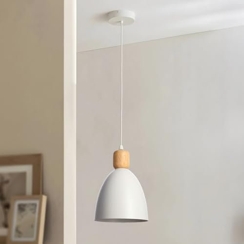 ZTWLEED Lampara Colgante Blanca - E27 Lampara Colgante Techo 105 cm Ajustable Lampara Colgante isla Cocina para Comedor Sala de Estar Sala de Estudio,Diámetro del chasis:10CM(Sin Bombilla)