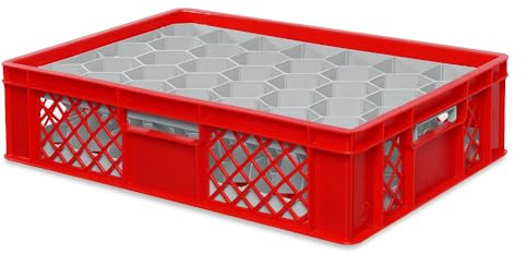 BRB Gläserkiste 600x400 mm für 15, 24, 33 oder 40 Gläser, farbig (Rot, für 33 Gläser Ø 75 mm, Glashöhe max 122 mm)