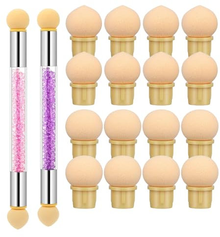 18PCS Round Nail Sponges for Ombre,Sponge Nail Art Brush,Nail Brush Gradient Sponge Pen Double Headed Rhinestone Handle Acrylic Nail Painting Brush for Gradient Nail DIY Art Design