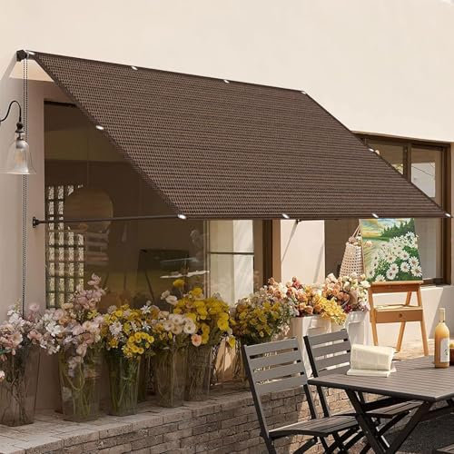 Voile D'Ombrage Rectangulaire Respirant 250 x 250 cm Protection UV 98% Filet de Protection Solaire Protection Solaire pour Pergola, Fleurs, Patio, Lawn, ‎Marron