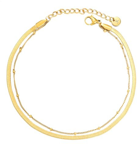 KIM JOHANSON® Edelstahl Damen Fußkettchen *Mira* in Silber, Gold & Roségold | Mehrreihige Fußkette | Schlangenkette mit Dots | Wasserfest | Boho Schmuck für Frauen | Verstellbare Länge | Schmuckbeutel