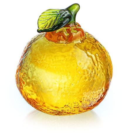 ZEERSHEE Crystal Orange Figurine Hand Blown Crystal Orange Art Collectible Simulated Fruit Glass Decoration Kitchen Office