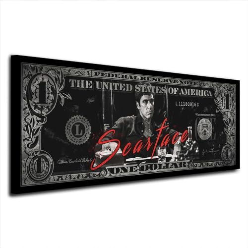 Pop Art Scarface Film Dollar Leinwandbild Wandbild Kunst XL Deko Größe 100x40x4cm