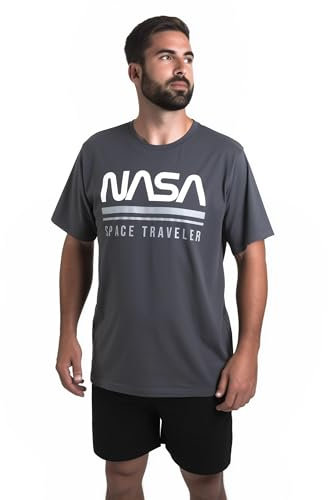 United Labels NASA Schlafanzug für Herren kurz, Grau Schwarz, XXL, Space Traveler Pyjama Set aus Baumwolle, Männer Schlafanzug