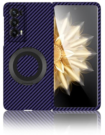 QUYISHAN Kompatibel mit Huawei Honor Magic V2 Kohlefaser-Hülle, leicht, magnetisch, drehbar, ultradünn, Polycarbonat-Schutzhülle mit Standfunktion für Honor Magic V2 [unterstützt kabelloses Laden],