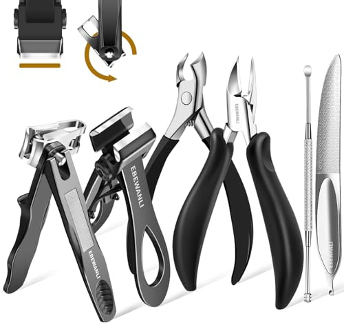 EBEWANLI Zehennagelknipser für dicke Zehennägel, Zehennagelknipser Set für Senioren, breite Backe, gerader Nagelknipser, robuster eingewachsener Zehennagelknipser oder Fingernagel, rotierender