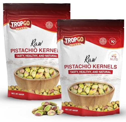 Tropgo Raw Pistachio Kernels - 400g - Pack of 2 - Sweet & Creamy Pistachios - Packed Fresh, Premium Quality Healthy Nuts - High in Fibre & Minerals - Perfect for Snacking