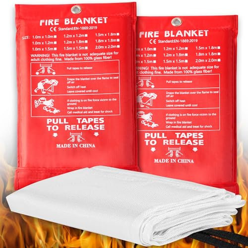 Hosuni 2 mantas ignífugas para cocina, de fibra de vidrio, 100 x 100 cm, para diseño de seguridad accidental para cocina, chimenea, barbacoa, coche, camping, simplemente eficiente