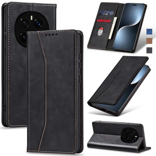 Jasonyu Handyhülle für Honor Magic 7 Pro 5G Hülle Leder Flip Klappbare Stoßfeste Magnetische Premium PU Leder Standfunktion Kartenfächern Schutzhülle Klapphülle für Magic7 Pro,Schwarz