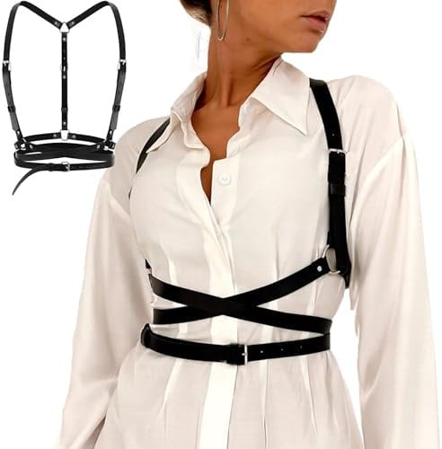 VKFOFEG Se Unterwäsc, Harness Damen Leder Verstellbare Harness Gürtel für Frauen Gothic Körper Harness Damen Oberkörper Leder Harness für Frauen Sexy Outfit für Damen Party Bondage Geschirre